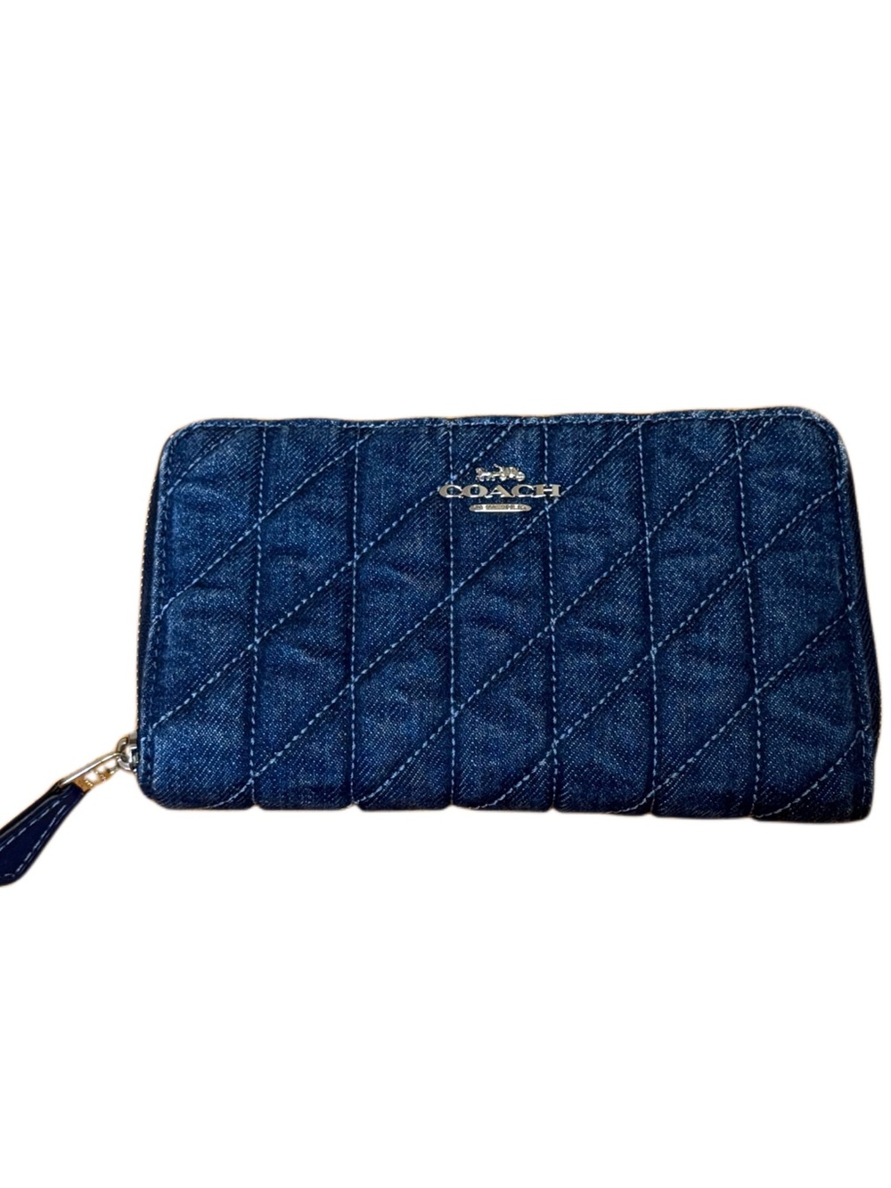 Coach Medium ID Zip Wallet Quilted Indigo Denim